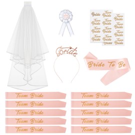 Fontien Bride to Be Bachelorette Party Supplies, 16pcs Bachelorette Party Decorations Kit Bride to Be Sash Veil Tiara Tattoos for Bridal Shower Wedding Decorations, Rose Gold