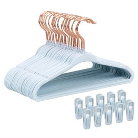 Tonswachic 30-Pack 11 Inch Baby Closet Hangers with 10 Clips - Soft Velvet Non-Slip Hangers for Infant & Toddler Clothes - Blue