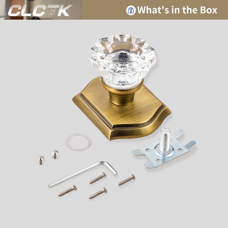 CLCTK 2 Pack Crystal Glass Dummy Door Knobs, Non-Turning Single