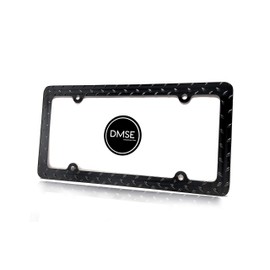 DMSE Heavy Duty Metal Diamond Plate Plated License Plate Frame Cool Decorative Design For Any Vehicle (Black)