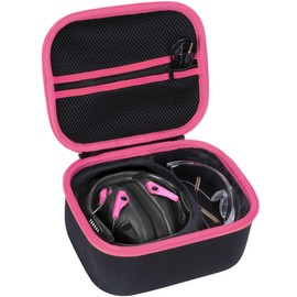 Peyyargo Storage Case Compatible with Walker's Razor Slim Shooting Hearing Protection Electronic Earmuffs(Black+ Rose red Zipper)