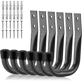 HORUSDY 6-Pack Heavy Duty Metal Wall Hooks, Large Garage Storage & Organization Hooks for Tools, Extension Cords, Ladders, and Bags, Wall Mount J Hooks for Indoor Outdoor Use, Gray