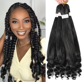 YOUNGTHER 6 pack 22inch Braiding Hair Pre Stretched French Curly Braiding Hair Crochet Braids Natural Easy Braid Crochet Hair Hot Water Setting Professional Soft Yaki Straight Hair For Braiding crochet  hairstyles - Color: 1B