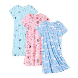 FEREMO 3 Pack Nightgowns for Women Soft Cotton Short Sleeve Night Shirts Womens Print Sleep Shirts Sleepwear(Set1,XL)