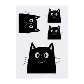 4 x 'Happy Black Cat' Temporary Tattoos - Water Resistant, Skin-Safe, Non-Toxic Transfers, Mixed Sizes (TO00076606)