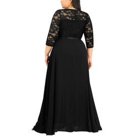 Miusol Women's Formal Floral Lace V Neck Plus Size Bridesmaid Party Maxi Dress Black