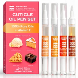WONDER FAMILY Cuticle Oil Pen 4-Pack C Nail Growth Oil and Strengthener with Jojoba, Almond & Vitamin E C Cuticle Care Oil for Nails & Cuticles C Nail Repair, Hardener & Moisturizer C Scented Nail Pens for Manicure