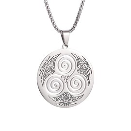 YWMAN Celtic Triskele Triskelion necklace, Stainless Steel Nordic Triple Spiral Pendant, Eternity Amulet Jewelry Gift for Women Men, 1.5 Inches, Stainless Steel, No Gemstone