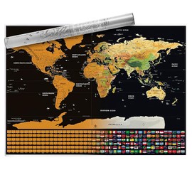 Scratch off World Map with Flags,Travel Map Poster 40x30cm, World Map Pin Board for Tracking Adventures and Learning Geography for Students, Travel Enthusiasts and Geography Enthusiasts to Record