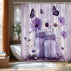FAXTOZ Rustic Purple Butterfly Daisy Floral Glass Jar Shower Curtain,