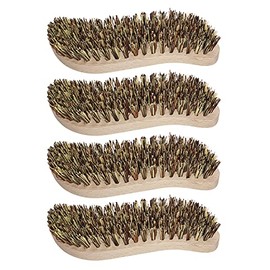 Pack of 4 Scrubbing Brush, Cleaning Brush with Extra Hard Bristles, Cleaning Brush, Hand Scrubber, Ergonomic Wooden Handle in S Shape, Root Brush for Kitchen, Garden, Household - Made in Germany