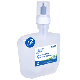 Scott Professional Scott Professional Green Certified Foam Hand Soap (91591), 1.2 L, Foaming, Clear, No Fragrance Added, Ecologo, NSF E-1 Rated, Automatic Refills (2 Bottles)