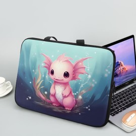ZIATUBLES Cartoon Axolotl Pink Print Laptop Sleeve Case Briefcase Compatible with 10-17inch Lightweight Travel Laptop Bag with Handle Waterproof Carrying Bag for Student Work Study, 17inch