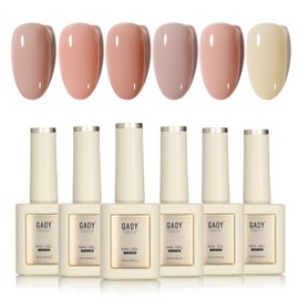 GAOY Nude Jelly Pink Gel Nail Polish Set, 6 Colors 16ml Jelly Translucent Gel Polish Kit, UV Light Cure for Nail Art DIY and Salon, Dusky Rose