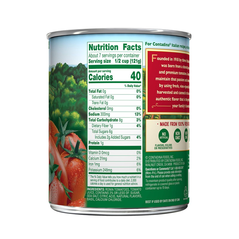 Contadina Canned Whole Roma Tomatoes With Basil, 28-Ounce Can