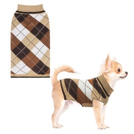 KOOLTAIL Dog Sweater Pet Knitted Clothes - Classic Plaid Pullover Turtleneck Thick Warm Fall Dog Sweaters with Leash Hole, Soft Dog Winter Clothes for Small Medium Large Dogs Cats Puppy Girls Boys, S