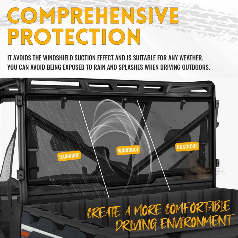 KUAFU Rear Windshield Window Compatible With 2013-2023 Polaris Ranger XP