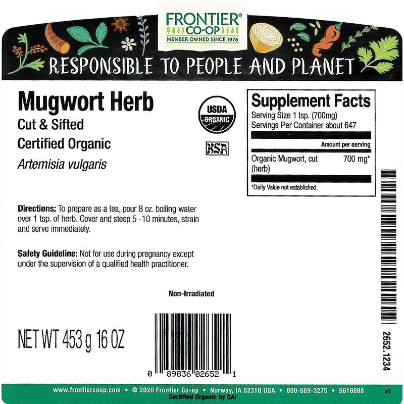 Frontier Bulk Mugwort Herb, Cut & Sifted, CERTIFIED ORGANIC, 1