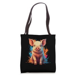 Pig Colorful Animal Painting Portrait Graphic Cute Pig Art Tote Bag