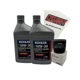 Cyclemax 10W-30 Semi Synthetic Engine Oil Change Kit compatible with Kohler Lawnmower Engines