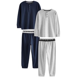 NEXT 2 x Long Sleeve Pyjamas 100% Cotton, Navy/grey