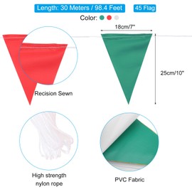 PATIKIL 100ft Pennant Banner Flags, Warning Flagging Banner Safety Flag Barrier Signs for Perimeter Making Traffic Control Party Events, 45 Flags Red White Green