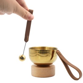 KKLM Mini Pet Bowl Set, Made of Brass Natural Wood, Beautiful Tone Modern Design, Buddhist Utensils for Dog Cat Family