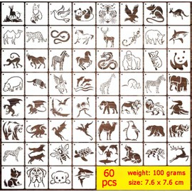 Dragon, Bear, Panda, Fox Paint Stencils - 60Pcs Different Templates for Painting Spraying, Sponge Roller Painting, Crayon Drawing, DIY Craft (7.6 x 7.6cm)