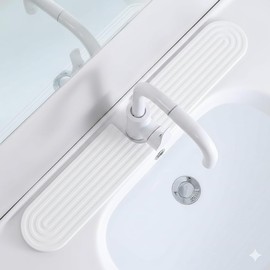 Faucet Mat for Kitchen Sink, Diatomite Stone Drying Sink Protectors, Bathroom Faucet Splash Guard, Quick Dry Water Absorbing, Non-Slip Stone Tray for Bar Spigots (White, 23.6" x 3.9")