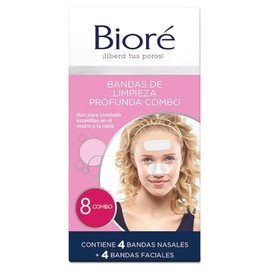 Bioré Bandas de Limpieza Profunda Combo, 4 Bandas Nasales 4 Bandas Faciales