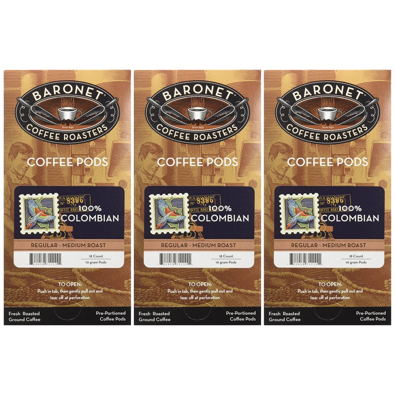 Baronet Coffee 100% Colombian Coffee Pods Box, 54 Count