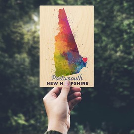 Porstmouth, New Hampshire, State Abstract Watercolor (4x6 Birch Wood Postcards, 2-Pack Stationary, Rustic Home Wall Decor)