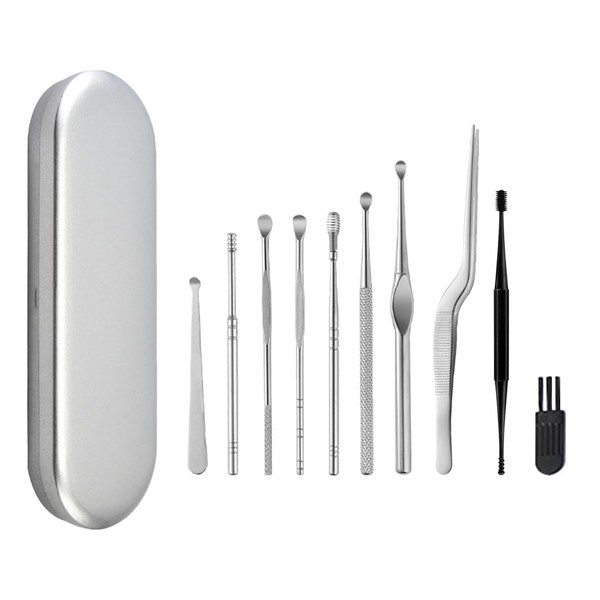 10 Pcs Set of Professional Ear Wash Tools, Washable Stainless