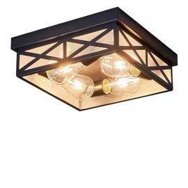 Farmhouse 4-Light Flush Mount Ceiling Lights, Adjustable Motion Sensor Square Ceiling Lamp for Entryway,Hallway,Porch,Patio,Storage Room and Garage,12IN Matte Black Metal Modern Ceiling Light Fixture