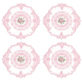sourcing map 4Pcs Retro Lace Placemats, French Crochet Doilies Round Embroidered Hollow Cup Vase Table Mat for Dining Table Kitchen Party 11.02x11.02inch, Light Pink