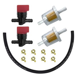 Strongthium 698183 494768 1/4" Inline Fuel Cut Off Valve Straight Gas Valve & Gas Line Hose Filter for Briggs Stratton 691035 w/Clamps