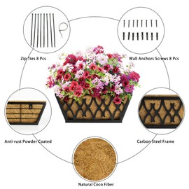 4 Pack 14 Inch Window Boxes Planters Railing Planter Box with Coco Liners Deck Railing Planter Boxes Balcony Hanging Flower Box for Outdoor Plants Garden Decor