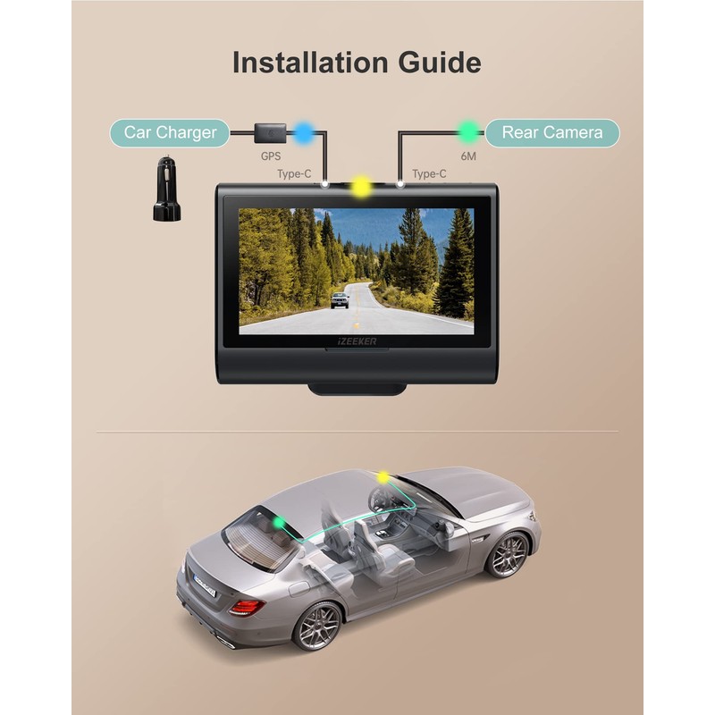 iZeeker Dash Cam Front and Rear 4K+1080P, WiFi GPS Car