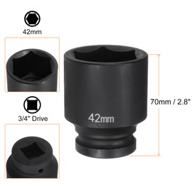 sourcing map 6-Point Impact Socket 3/4" Drive 42mm Metric 40Cr Alloy Steel Spindle Axle Nut Impact Socket
