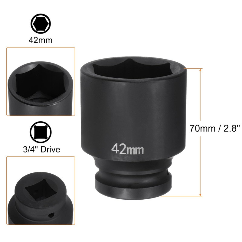 sourcing map 6-Point Impact Socket 3/4" Drive 42mm Metric 40Cr