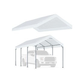 Rutile 12'x20' Carport Replacement Top Canopy Cover for Car Garage Shelter Tent Party Tent with Ball Bungees White (Only Top Cover, Frame is not Included)