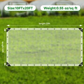 Clear Greenhouse Plastic Covering, 16Mil Thickness Heavy Duty Clear tarp for Chicken coop, Greenhouse Plastic sheeting with Hemmed Edges & preinstalled Grommets (white, 10x20ft)