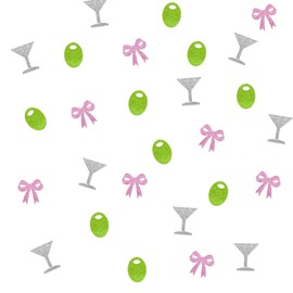 120 Martini and Bowtie Shaker Confetti, Pink Glitter Bride in a Tini Confetti for Bachelorette Party, Martini Cut Out for Cocktail Night Party Table Decoration