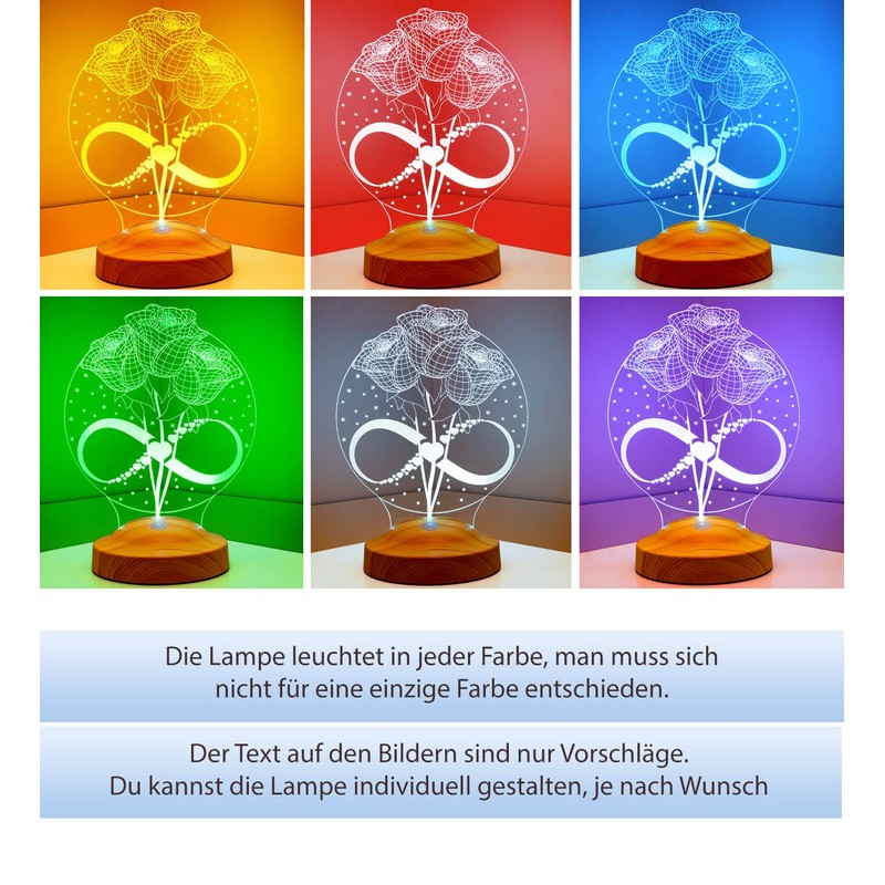 Personalisierte Rose-Leuchte mit Namensgravur als Geschenk-Idee für besondere Glücksmomente:Hochzeit, Geburtstag,