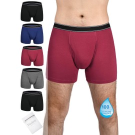 TIICHOO Washable Incontinence Underwear for Men Cotton Leakproof Underwear 5 Pack(X-Large, 2 Black/Gray/Navy Blue/Burgundy)