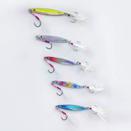 Fishing Lure Set, Metal Jig Set, Holds with Distance, Includes 5 Wire Leaders and 10 Quick Snaps, Sea Bass, Blue Fishing, Hairtail, Flounder, Iron Plate Vibe, Assist Hook, 5 Color Set, 0.8 oz (21 g),