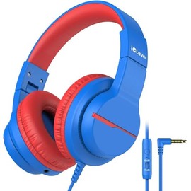 iClever - Auriculares infantiles para escuela y viajes, con limitador de volumen seguro, sonido estéreo HD con micrófono, diseño circumaural para niña