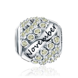 FOREVER QUEEN Women's April Birthstone Charm Bead 925 Sterling Silver Birthday Charm Pendant for Bracelet Birthday Gift with Gift Box Perfect Mother's Day Gift, 925 Sterling Silver, November