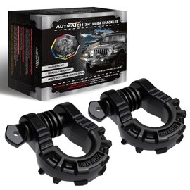 AUTMATCH D Ring Shackles 3/4" Mega Shackle (2 Pack) 68,000Ibs Break Strength with 7/8" Screw Pin and Shackle Isolator & Washers Kit for Tow Strap Winch Off Road Vehicle Recovery, Frosted Black