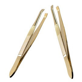 TOVINANNA 2pcs Eyebrow Clamping Eyebrow Trimming Tweezers Face Tweezers Eyelash Extension False Lash Application Tools Eyelash Applicator Tool Lash Extension Supplies Golden Stainless Steel